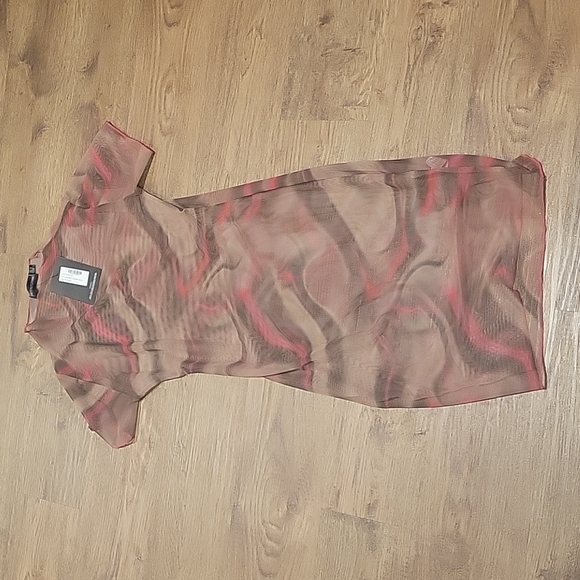 NWT- PrettyLittleThing Pink Printed Mesh Overlocked Bodycon Dress - Picture 2 of 4